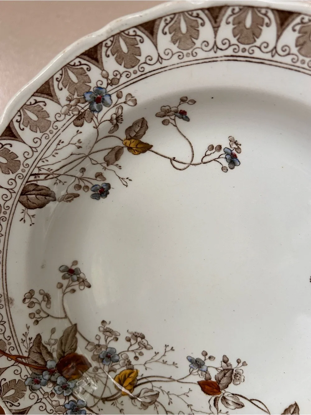 Antique Alfred Meakin England Parisian Granite Rosaline Brown Floral 9” Bowl